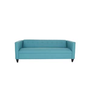 Amelia 80 in. Rolled Arm Polyester Rectangle Nailhead Trim Sofa in Teal Blue