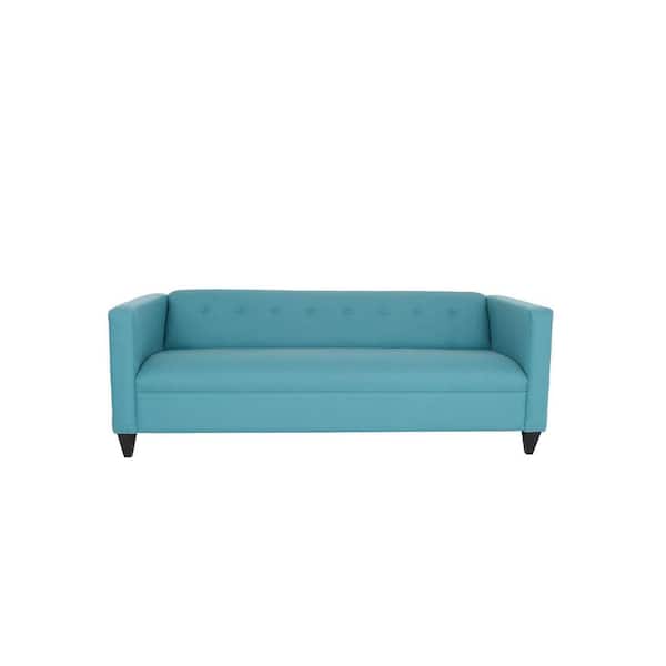 HomeRoots Amelia 80 in. Rolled Arm Polyester Rectangle Nailhead Trim Sofa in Teal Blue