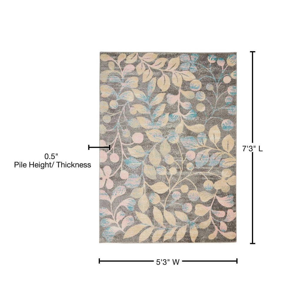 Elegant Grey/Beige Floral Synthetic 5' x 7' Area Rug