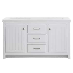 Glint 61 in. W x 19 in. D x 36 in. H Double Sink Freestanding Bath Vanity in White with White Cultured Marble Top