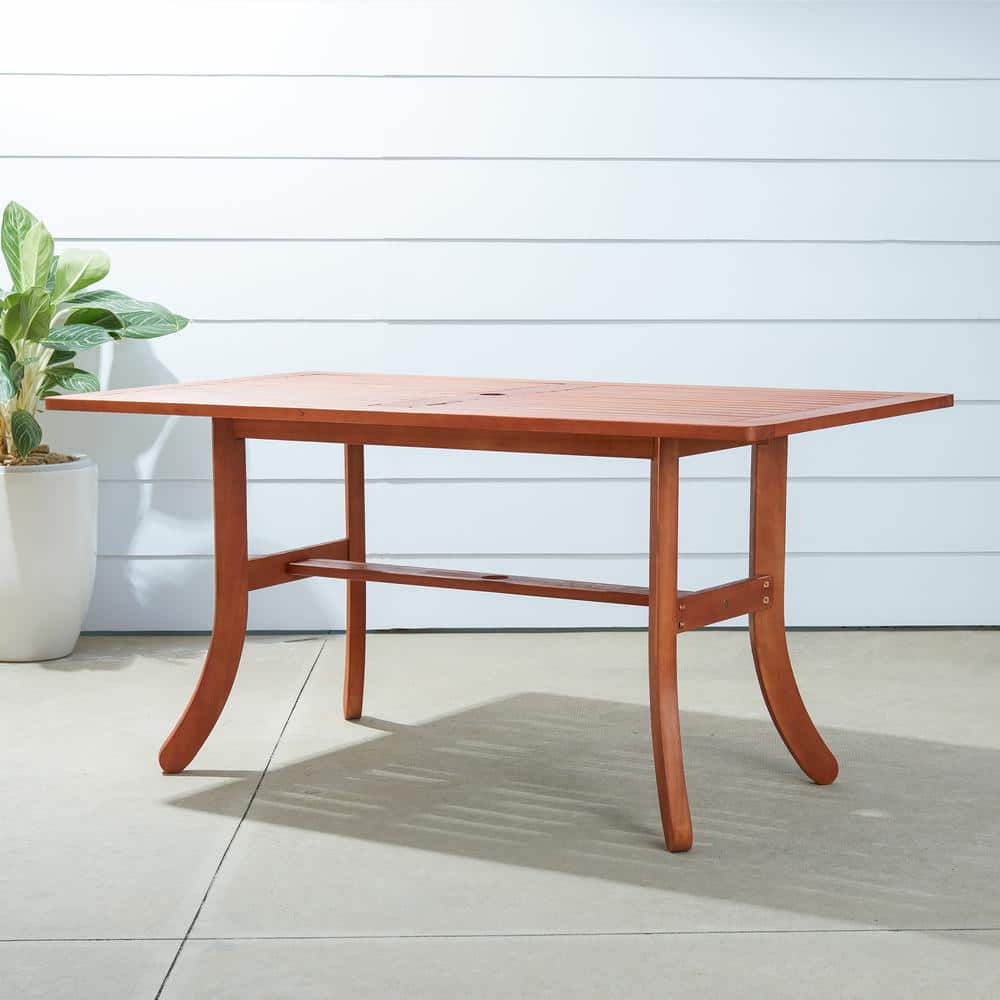 Wood Eucalyptus Rectangular Outdoor Dining Table with Curvy Legs