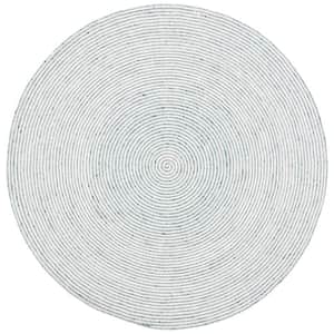 Braided Gray Ivory 5 ft. x 5 ft. Abstract Striped Round Area Rug