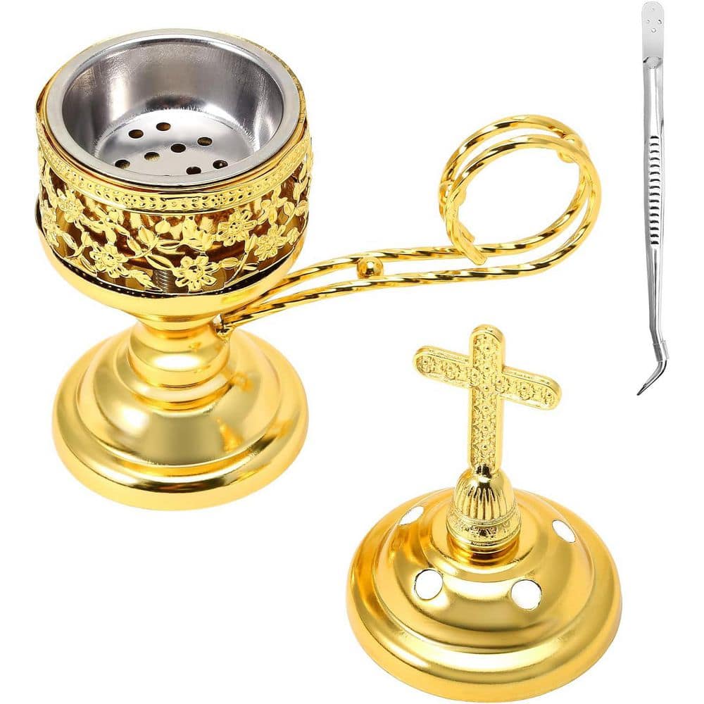 Afoxsos Gold Alloy Incense Burner with Cross Design for