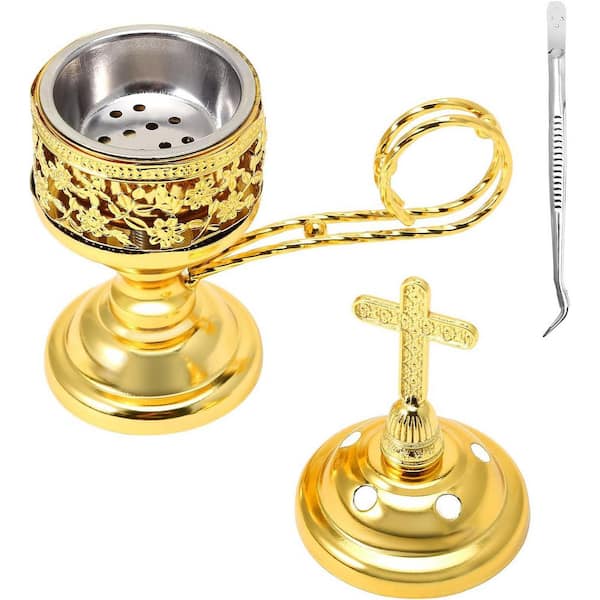Afoxsos Gold Alloy Incense Burner with Cross Design for