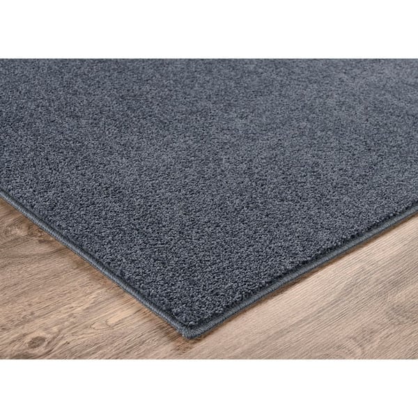 Palmer Plush 2 ft. x 6 ft. Slate Blue Washable Non Slip Solid Color Area Rug