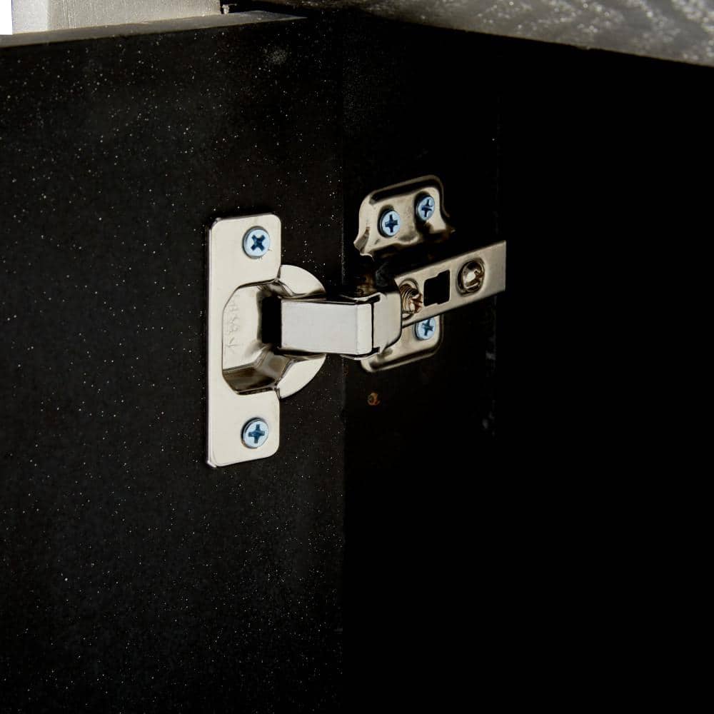 Gray Upholstered 3-Door Cabinet with Mirrored Top and Ring Handles