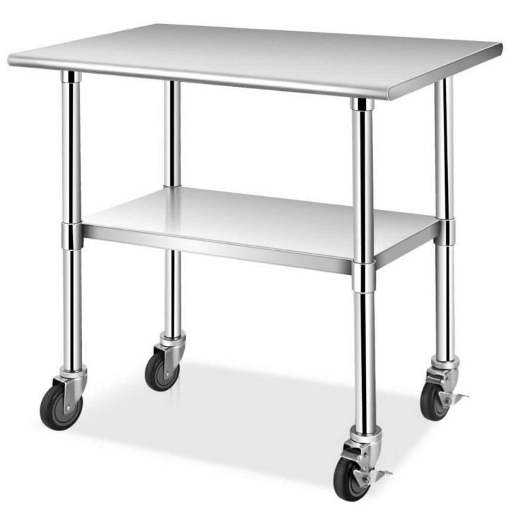 Bunpeony 36 in. x 24 in. Stainless Steel Rolling Table, Kitchen Prep ...