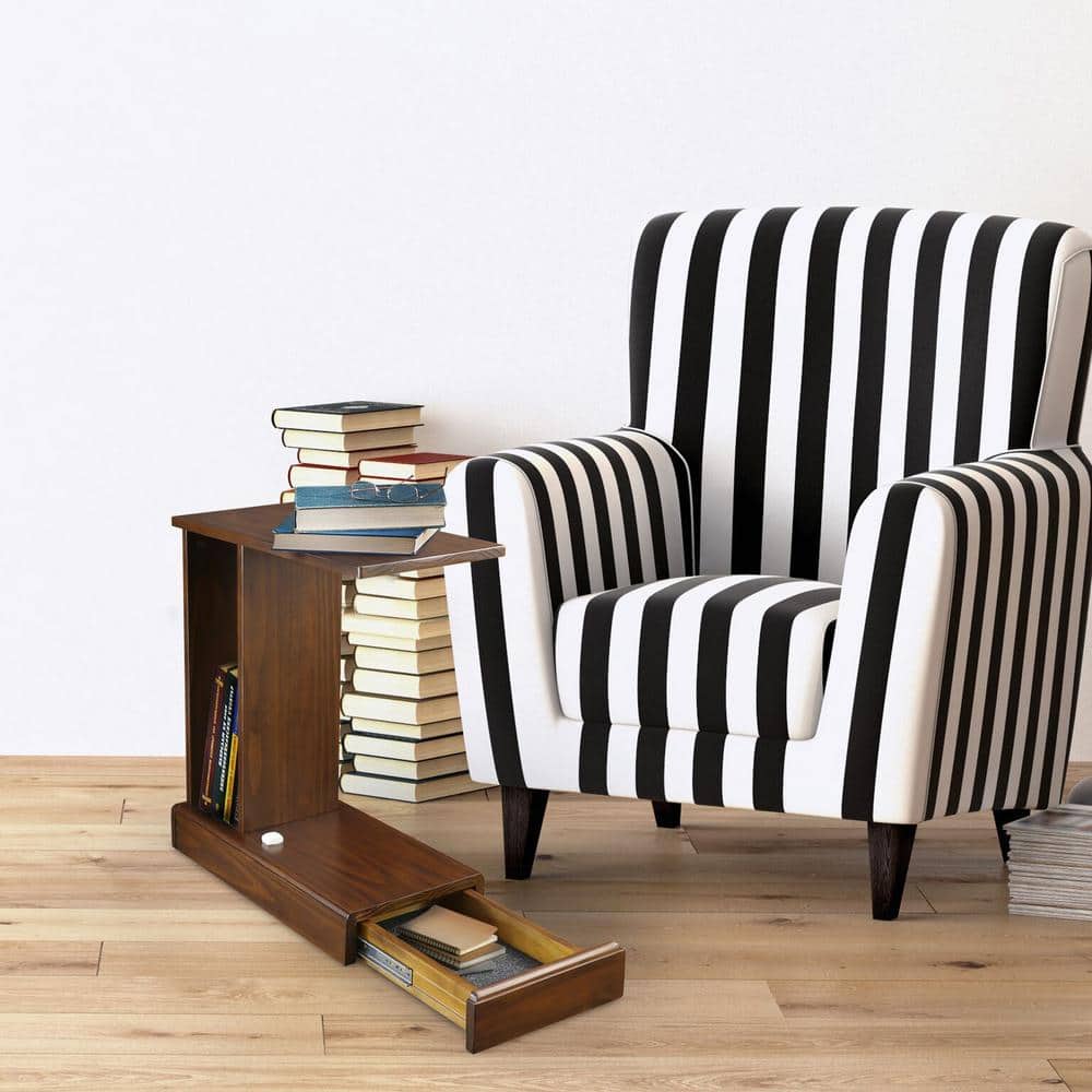 Monroe Warm Brown Wood C-Table with Concealed Drawer