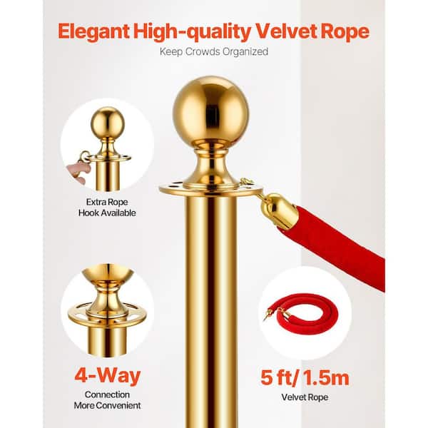 VEVOR Stanchions and Velvet Ropes 8Pcs, Hollow Base with Stainless