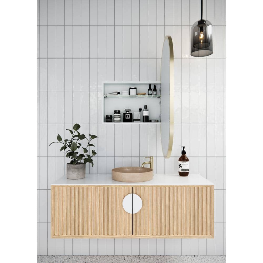 Satin Brass Oval Recessed Medicine Cabinet with Mirror