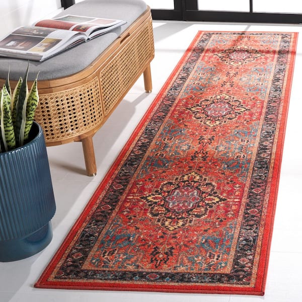 Journey Red/Blue2 ft. x 9 ft. Machine Washable Ornate Medallion Runner Rug