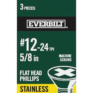 #12-24 x 5/8 in. Phillips Flat Head Stainless Steel Machine Screw (3-Pack)