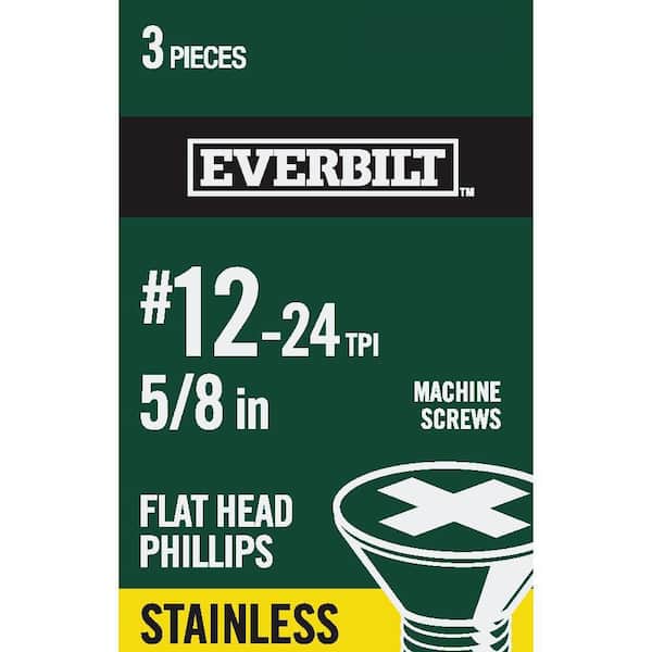 Everbilt #12-24 x 5/8 in. Phillips Flat Head Stainless Steel Machine Screw (3-Pack)