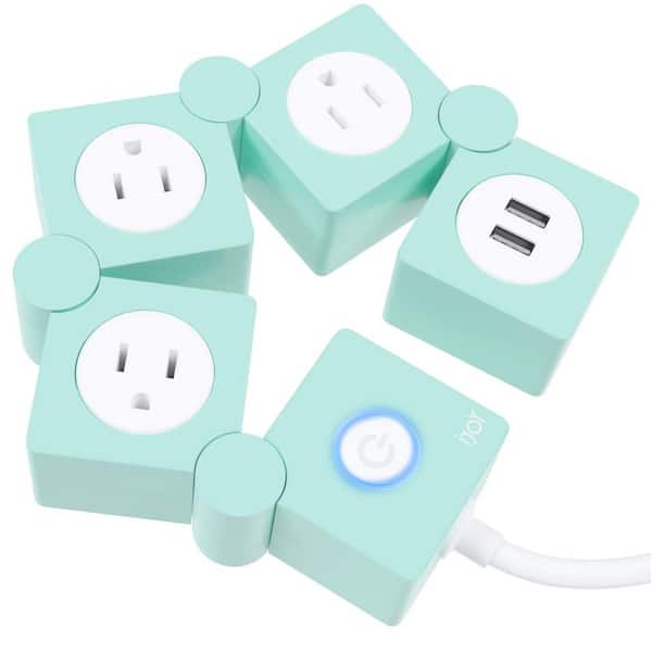 Lukyamzn 5 ft. Extension Cord 3-Outlet Power Strip Surge Protector in Mint Green with 2-USB Ports for Phone and Laptop Charging