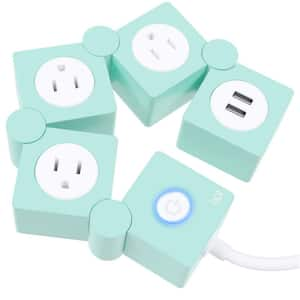 5 ft. Extension Cord 3-Outlet Power Strip Surge Protector in Mint Green with 2-USB Ports for Phone and Laptop Charging