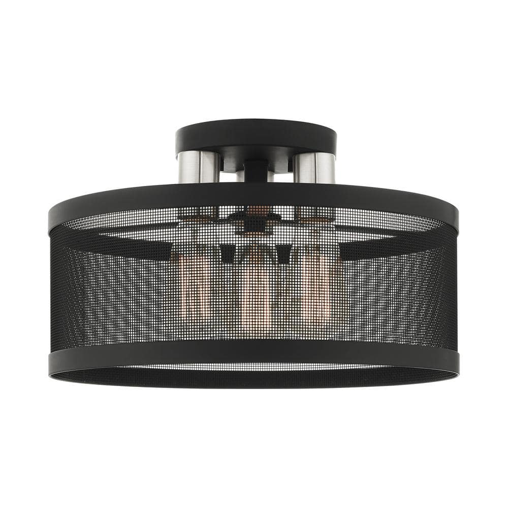 Emilia Crystal-Infused 3-Light Indoor/Outdoor Drum LED Pendant in Black/Brushed Nickel