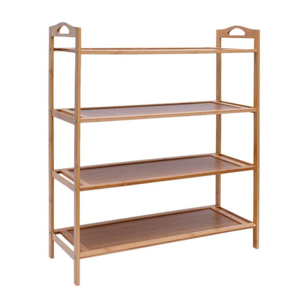 YIYIBYUS 26.38 in. H 12-Pair Wood Color Bamboo Shoe Rack 4-Layer HG ...