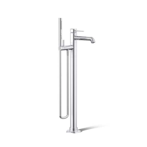 Occasion 1-Handle Floor-Mount Bath Filler Trim with Handshower in Polished Chrome