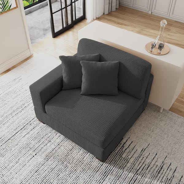 Uixe Modern Left Arm Facing Gray Corduroy Fabric Sectional Corner Arm Chair with 2 Pillows (Set of 1)