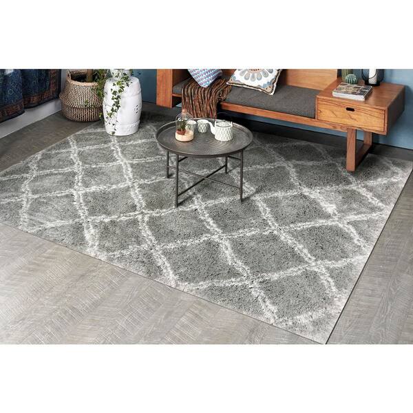 Nordic Silver/White 7 ft. 5 in. x 10 ft. 6 in. Trellis Area Rug