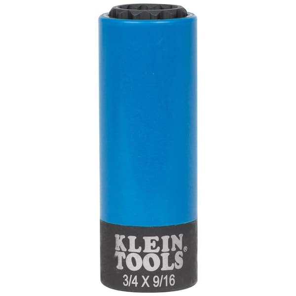Klein Tools 1/2 in. drive 2-in-1 Coated Impact Socket, 3/4 in. and 9/16 in., 12-Point