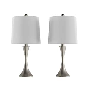 24.5 in. Silver Mid-Century Modern Metal Flared Trumpet Base LED Table Lamps (Set of 2)