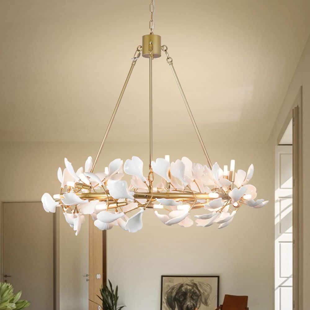 28-Light Brass Ceramic Modern Flower Chandelier for Lining Room with no bulbs included price history on PriceWatchPro