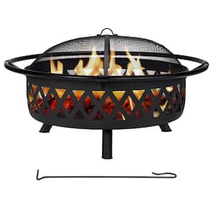 42 in. Black Patio Fire Pit Wood Burning with Mesh Spark Screen, Bonfire Outdoor Fire Pit with Fireplace Poker