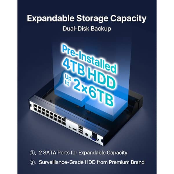 ZOSI 4K 8MP 16-Channel POE 4TB NVR Security Camera System with 16