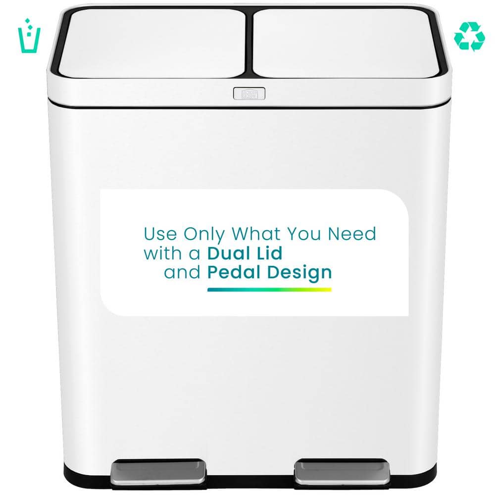 Matte White Dual Compartment Stainless Steel Kitchen Trash Can