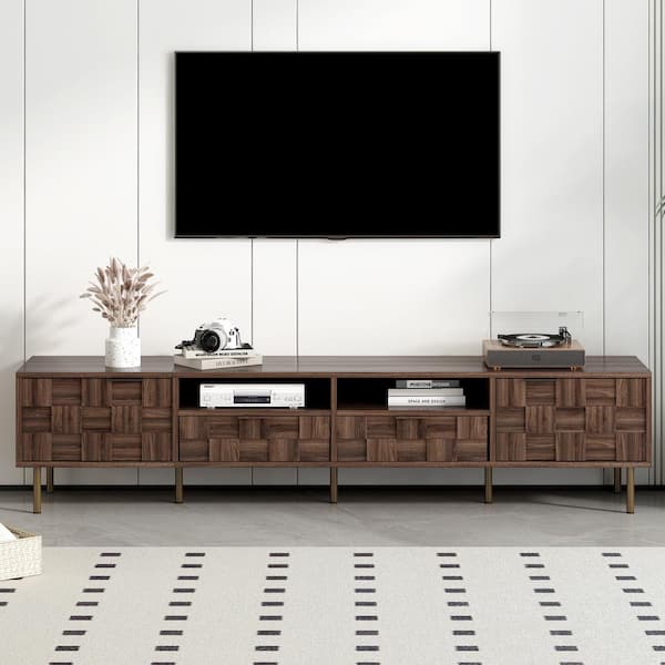 Magic Home 78 in. Modern Dark Brown TV Stand with 2 Cabinets and 2 Drawers Compartments TVs up to 85 in. CS W282S00009