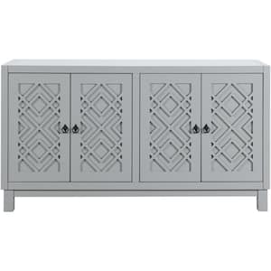 60.00 in. W x 15.70 in. D x 32.00 in. H Light Gray Linen Cabinet, 4 Door Buffet Cabinet with Pull Ring Handles