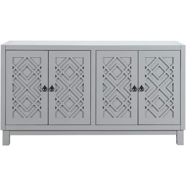 Unbranded 60.00 in. W x 15.70 in. D x 32.00 in. H Light Gray Linen Cabinet, 4 Door Buffet Cabinet with Pull Ring Handles