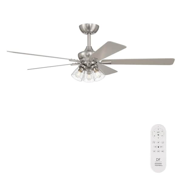 Charney 52 in. Indoor Brushed Nickel Traditional Ceiling Fan with (3) 3000K LED Bulbs, Clear Shades, Remote Included