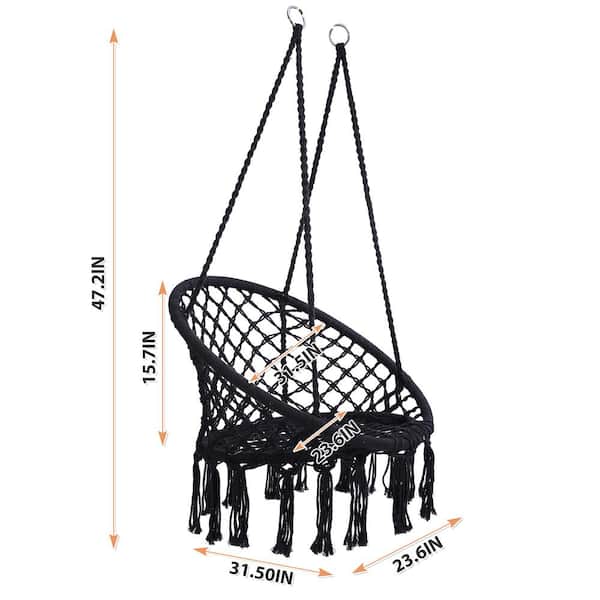 Zeus \u0026 Ruta 2 ft. Black Macrame Swing Hanging Cotton Rope Hammock Swing  Chair for Indoor and Outdoor Garden Patio Backyard Balcony HSC-771 - The  Home Depot