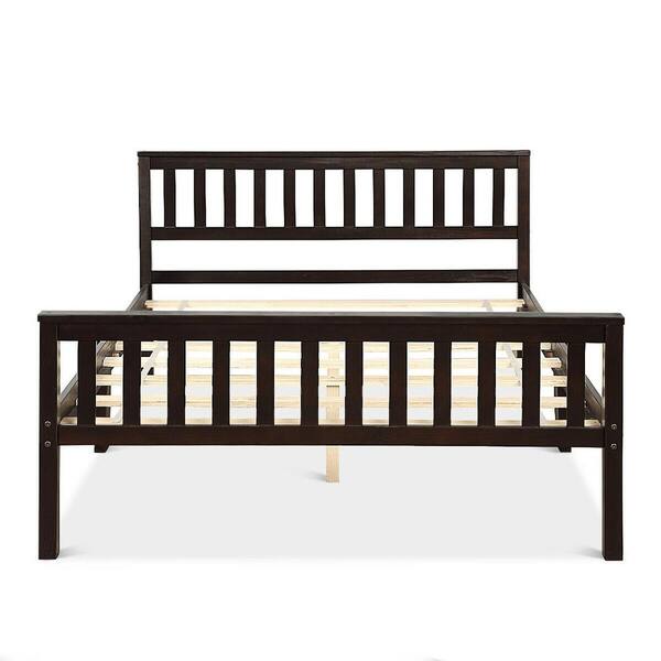 ANGELES HOME 80 in. W Espresso Full Size Wood Bed Frame Wood Slats