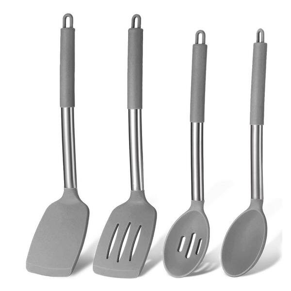 4pcs Silicone Spatulas and Cooking Spoons Set Non-Stick Heat Resistant Kitchen Utensils for Frying Mixing
