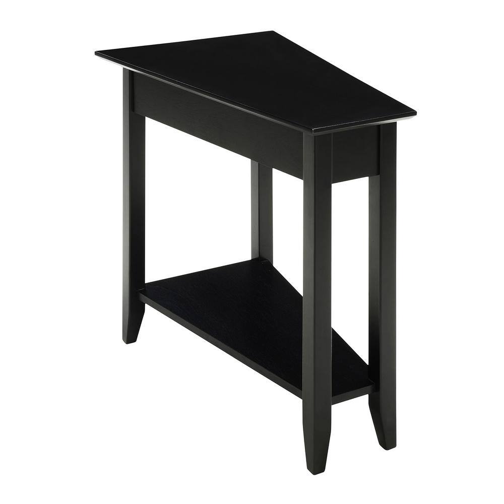 Heritage Triangular Wedge Black Wood End Table with Shelf