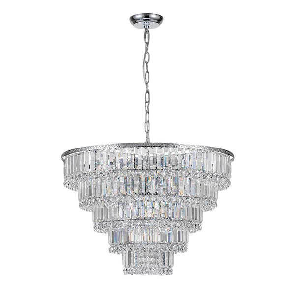 17-Lights Polished Chrome Modern Luxury Tiered Chandelier for Dining Room with Clear Crystal Shade and No Bulb Included