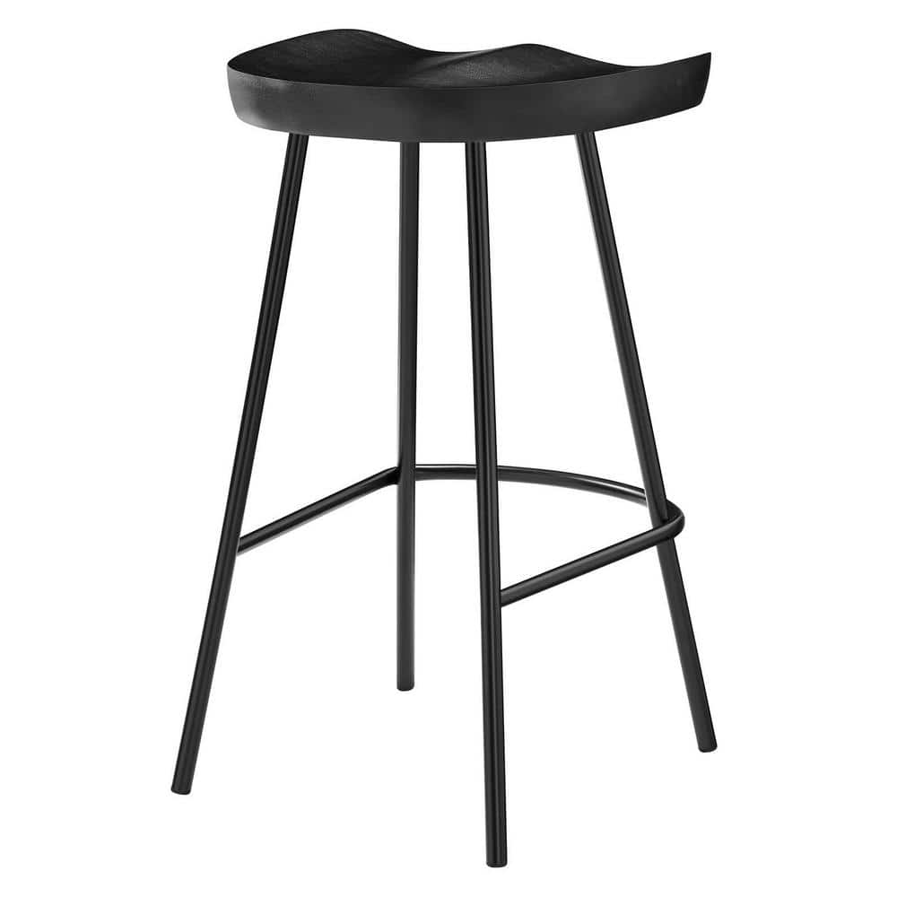 Black Adjustable Saddle Style Wood and Metal Counter Stools