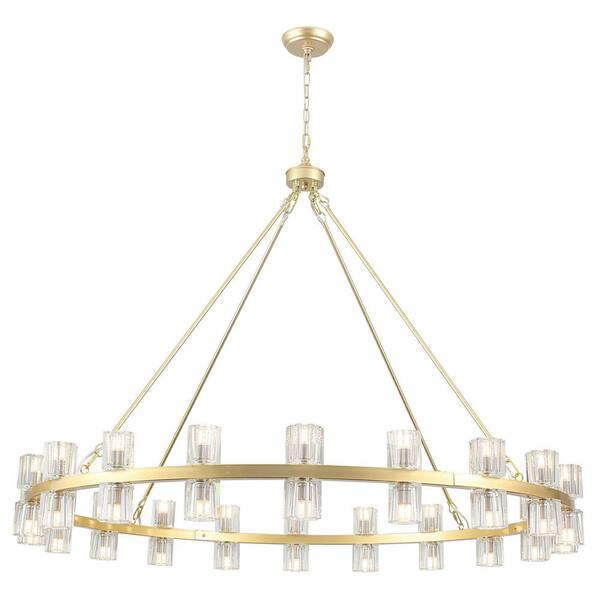 40 light Painted Gold Crystal Cup Wagon Wheel Chandelier With Crystal Shade for Kitchen Island with no bulbs included