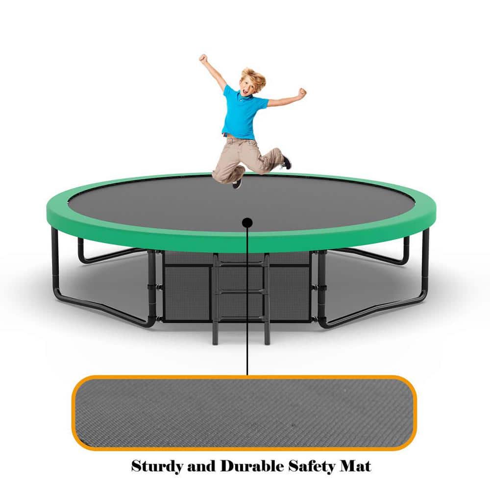 12FT Black Round Kids' Trampoline with Safety Enclosure and Ladder