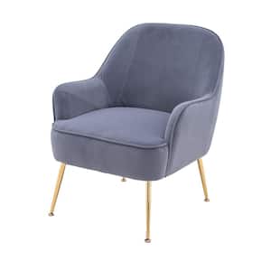 Modern Soft Velvet Blue Ergonomics Accent Arm Chair with Gold Legs
