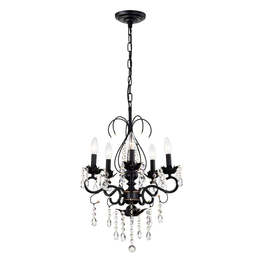 18 in. 5-Light Matte Black Flush Mount Crystal Chandeliers Decor Pendant Li