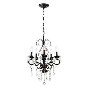 18 in. 5-Light Matte Black Flush Mount Crystal Chandeliers Decor Pendant Light Candle Ceiling Light Fixture Lighting