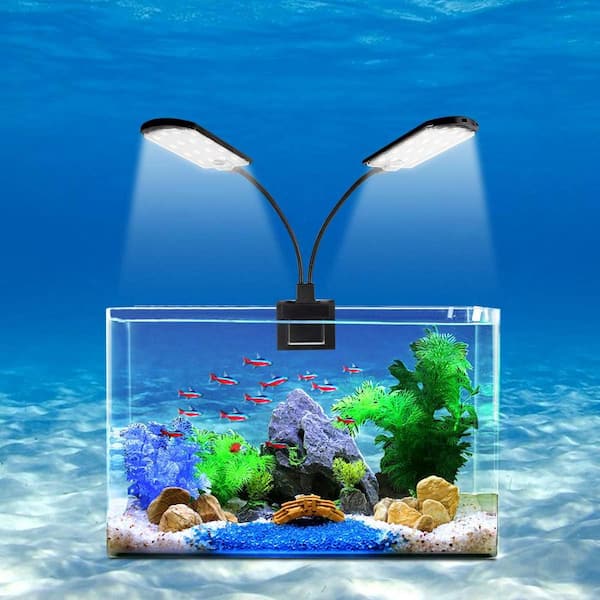 Etokfoks Double Head Clip Lamp Aquarium Fish Tank LED Light with 1600 Lumens in Black MLPH020LT197 The Home Depot