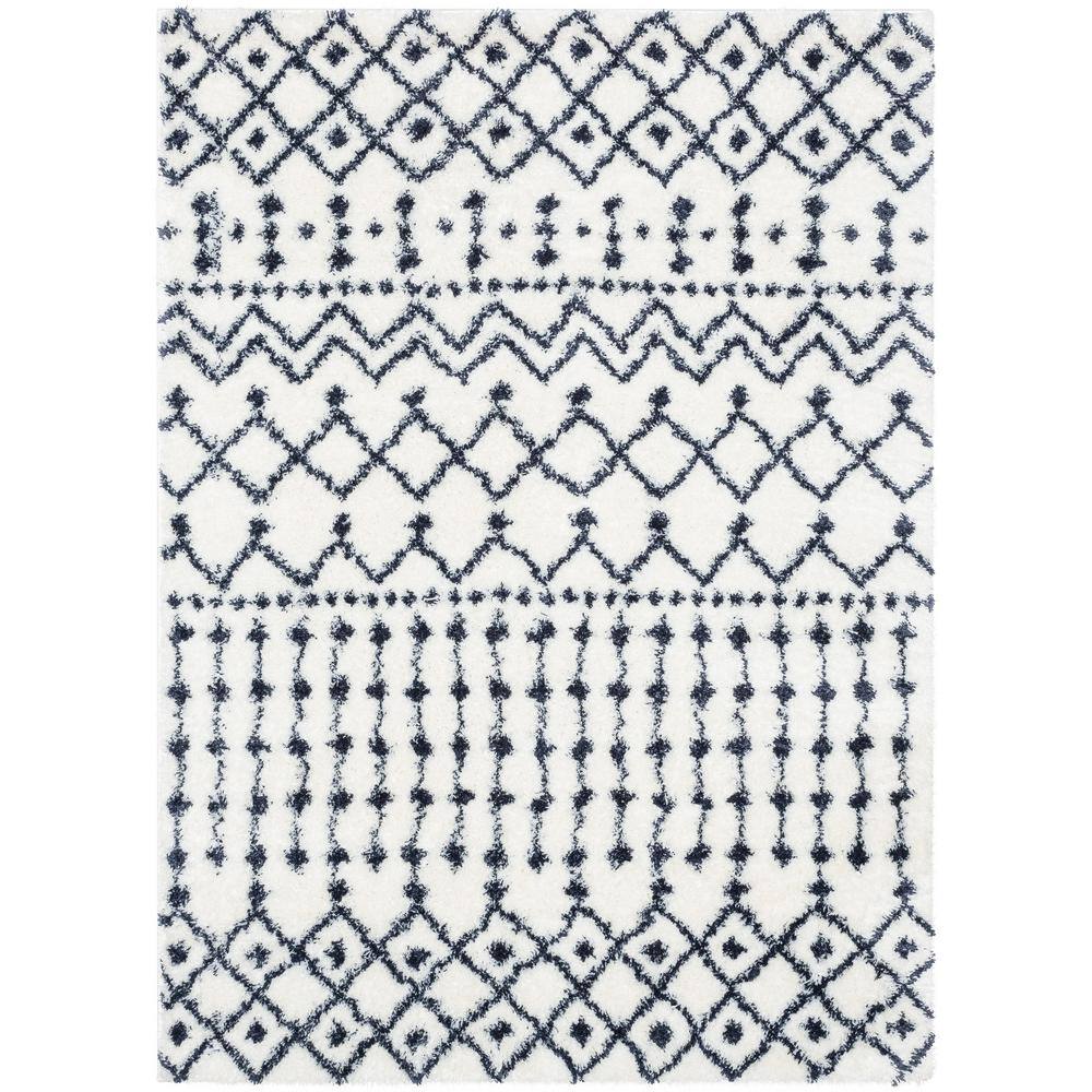 Celeste Coimbra Moroccan Diamond Pattern Shag Blue 3 ft. 11 in. x 5 ft. 3 in. Area Rug price history on PriceWatchPro
