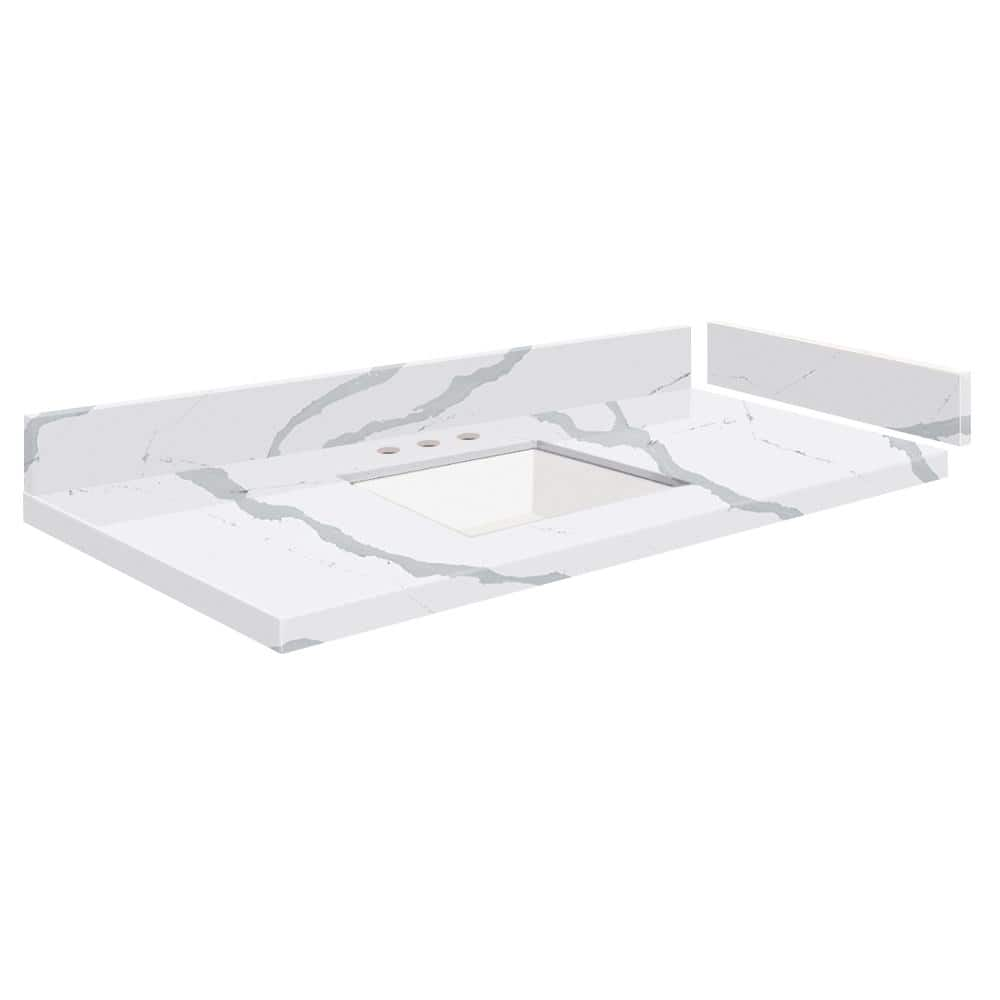 Silestone 37.5 in. W x 22.25 in. D Quartz White Rectangular Single Sink Vanity Top in Bianco Calacatta -  Transolid, 608197283130