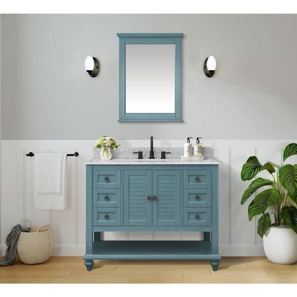 Home Decorators Collection Sturgess 43 in. W x 22 in. D x 35 in. H Single Sink Freestanding Bath Vanity in Navy Blue with Carrara Marble Top