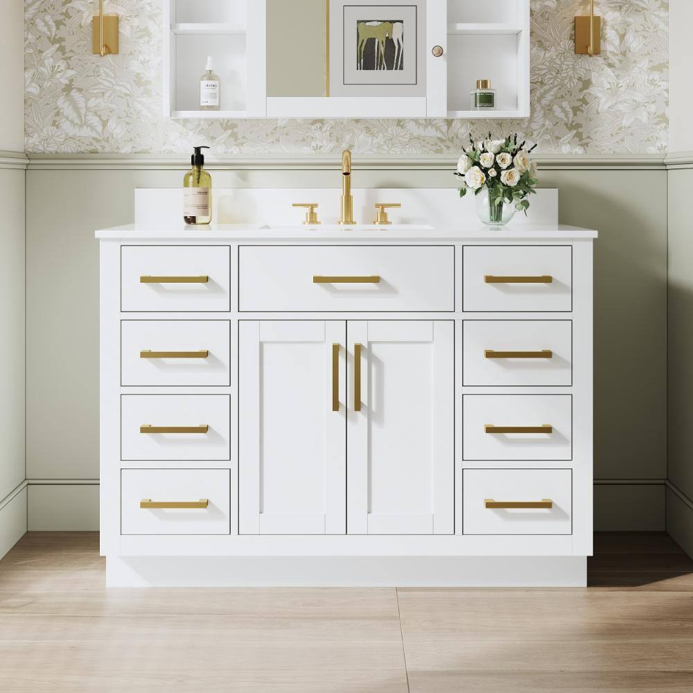48 in. White Solid Wood Freestanding Bath Vanity with White Cultured Marble Top, Brushed Gold Pulls, Assembled price history on PriceWatchPro